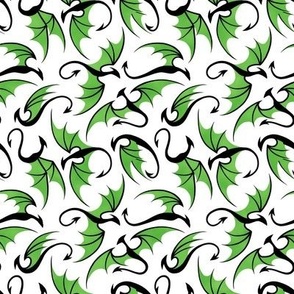 Dancing Dragons - Green on White