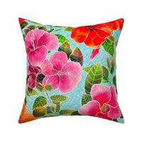 Colorful Hibiscus on Porcelain Blue Large