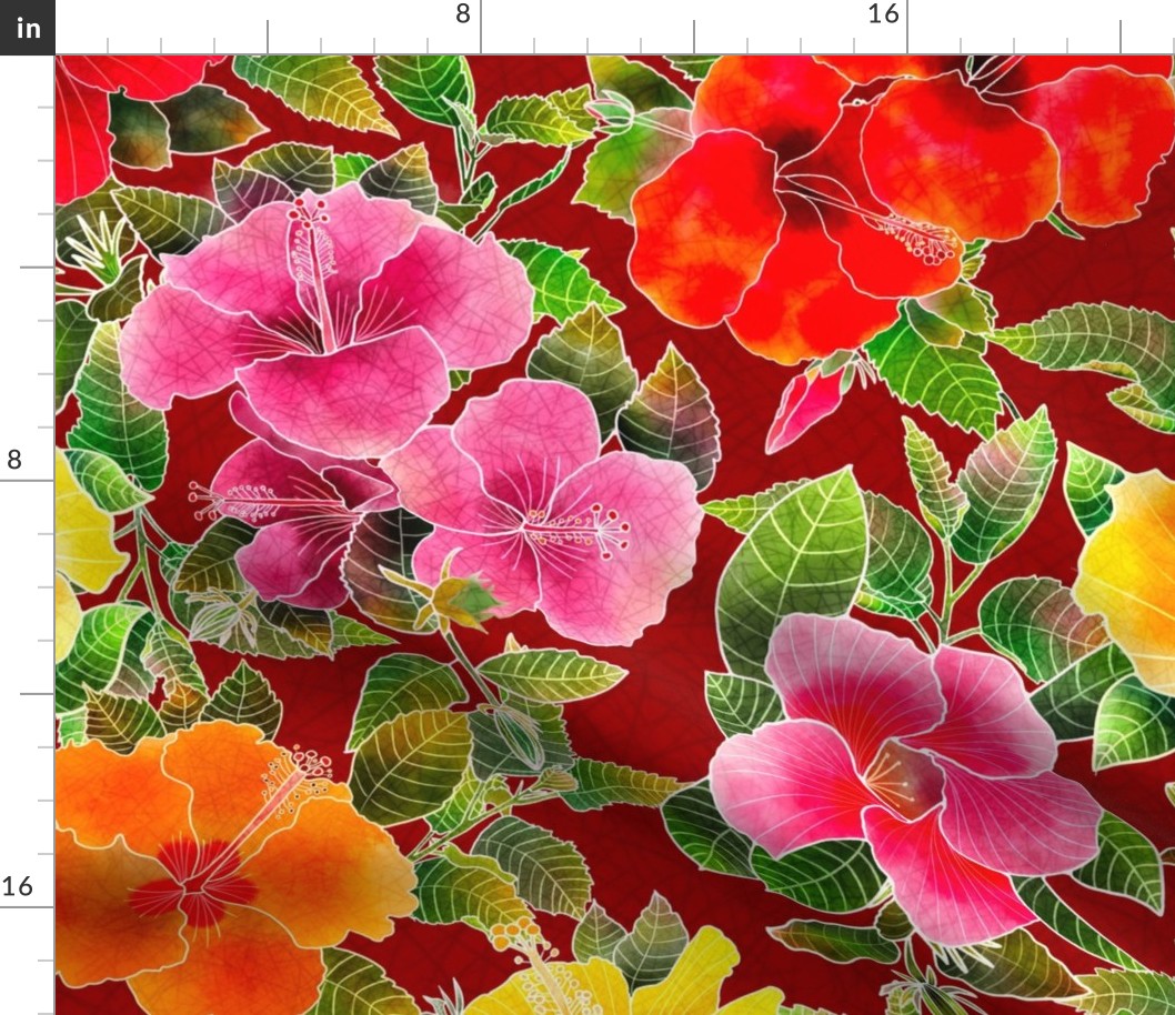 Colorful Hibiscus on Brick Large