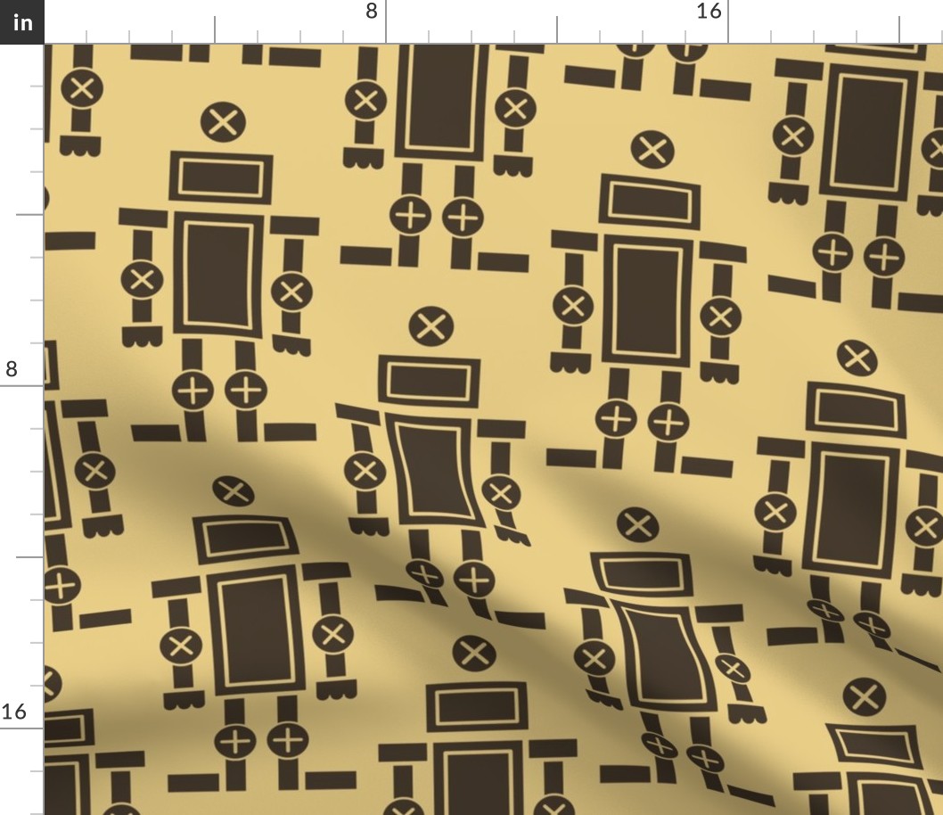 Geometric retro robots on yellow background