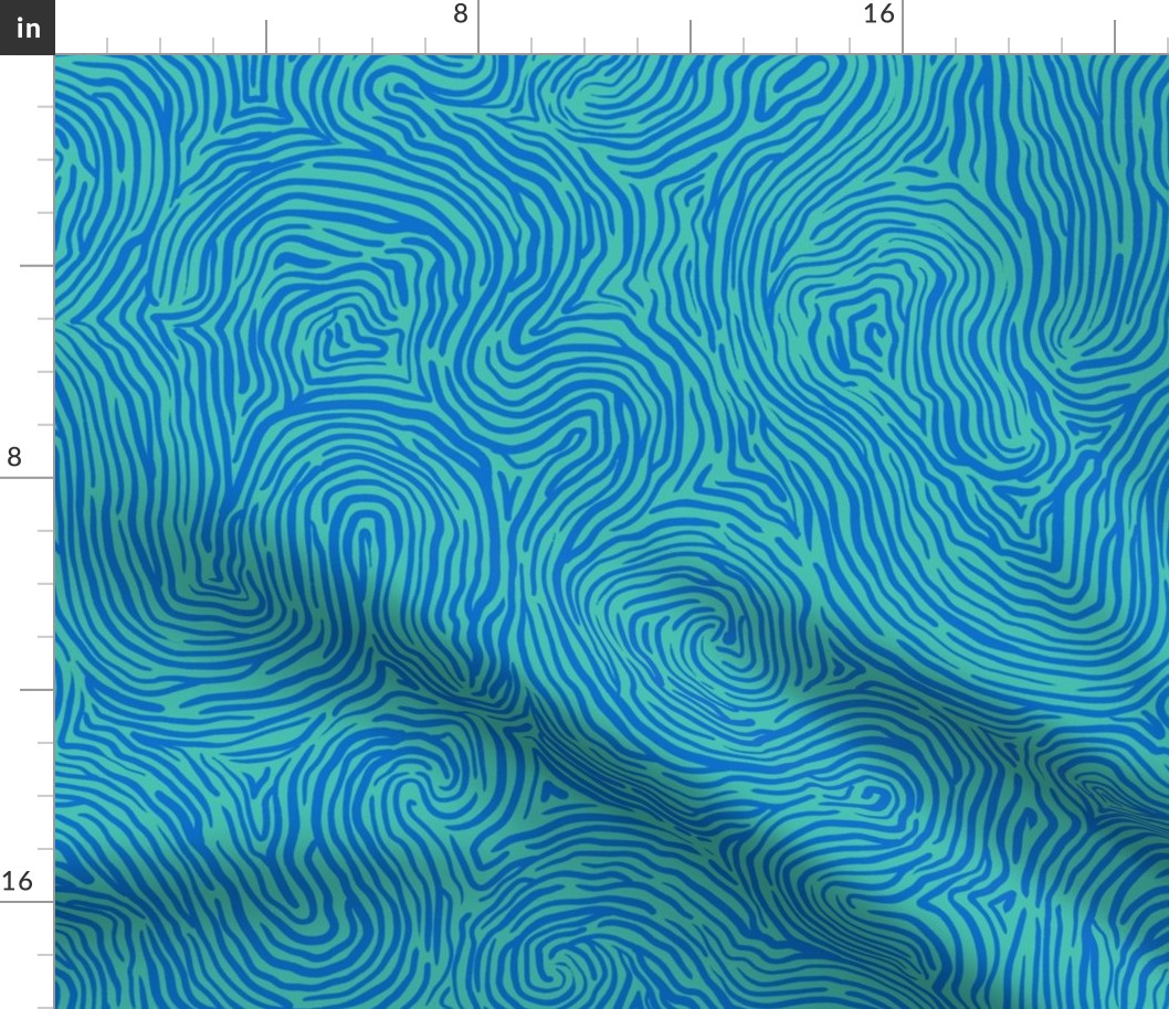 Abstract Fingerprint Lines in Vibrant Sea Green and Azure