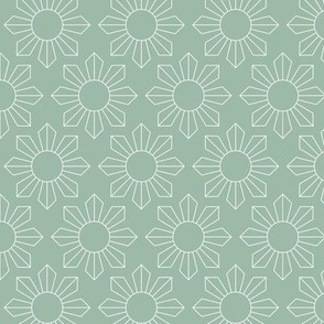Modernist geometric sunshine blossom summer design retro style pattern sea foam green