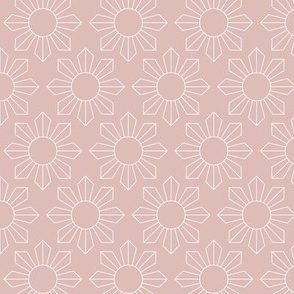 Modernist geometric sunshine blossom summer design retro style pattern mauve rose