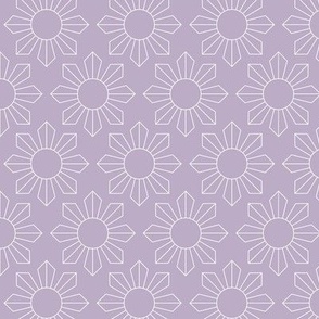 Modernist geometric sunshine blossom summer design retro style pattern lilac nineties trend purple