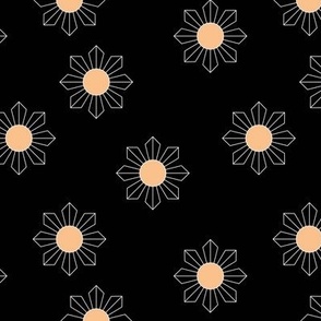 Modernist daisy minimalist geometric sunshine blossom summer design retro style pattern black golden