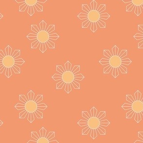 Modernist daisy minimalist geometric sunshine blossom summer design retro style pattern peach orange vanilla