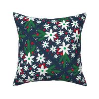 Large Scale Winter Floral and Greenery on Navy