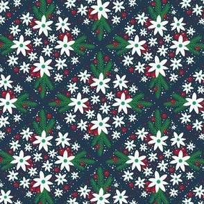 Small Scale Winter Floral and Greenery on Navy