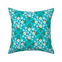 Medium Scale Winter Floral and Greenery on Bright Mystic Blue