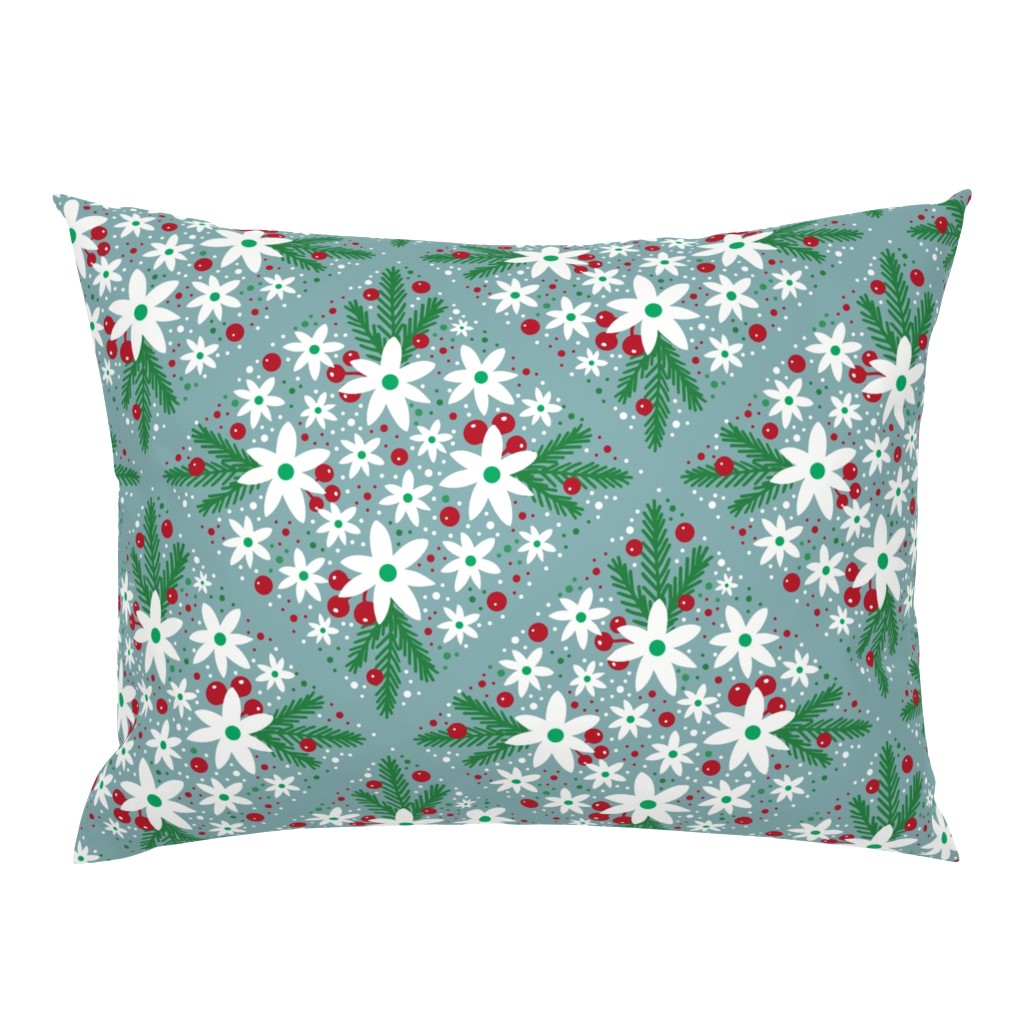 Large Scale Winter Floral and Greenery on Soft Sage