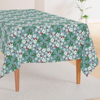 Large Scale Winter Floral and Greenery on Soft Sage