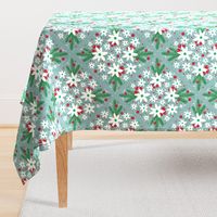 Large Scale Winter Floral and Greenery on Soft Sage