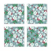 Large Scale Winter Floral and Greenery on Soft Sage