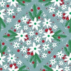Medium Scale Winter Floral and Greenery on Soft Sage