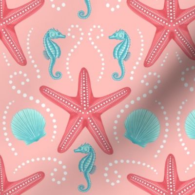 Starfish Seahorse Seashells - Multicolor Light Pink