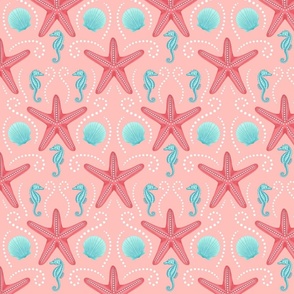 Starfish Seahorse Seashells - Multicolor Light Pink