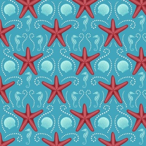 Starfish Seahorse Seashells - Multicolor Blue