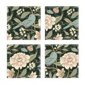 Victorian Floral - Large - with Birds and Honey Bees, Blue, Pink, Green