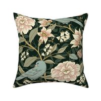 Victorian Floral - Large - with Birds and Honey Bees, Blue, Pink, Green