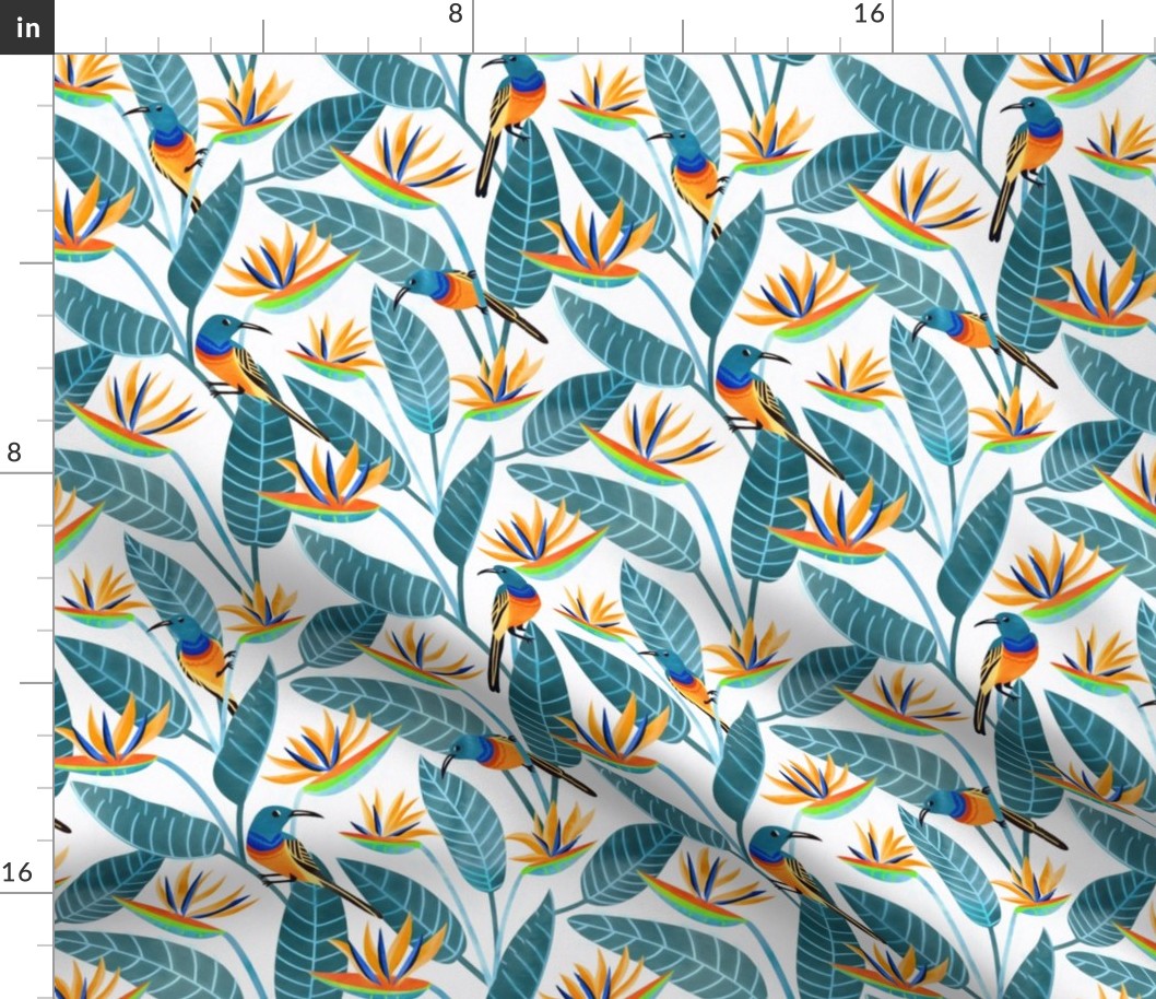  Sunbird and Strelitzia Spotting - Teal Leaves - Small Scale