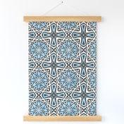 Victorian Stained Glass Floral in Blue, Grey and White