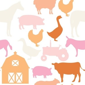 farm animals: sunburst, beach umbrella, pink sparkle, tangy, buff, pink razz