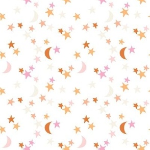 small stars and moons: sunburst, beach umbrella, pink sparkle, tangy, buff, pink razz