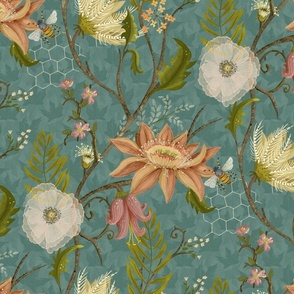 Victorian Floral - Muted Teal