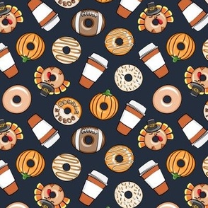 (small scale) Thanksgiving donuts and coffee - fall - doughnuts - dark blue - C22