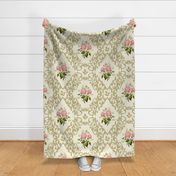 Victorian era floral with pink roses bouquet damask pattern (large wallpaper size version)