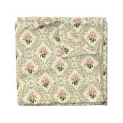 Victorian era floral with pink roses bouquet damask pattern (small size version)
