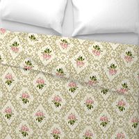 Victorian era floral with pink roses bouquet damask pattern (small size version)