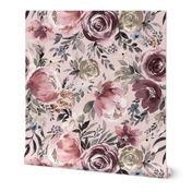 Moody Floral - Victorian floral Peony rose bouquet Watercolor Floral Mom Blush Pink Medium Retro