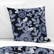 Victorian Floral- Vintage Japanese Garden- Indigo Blue- Extra Large- Navy Blue- Denim Blue-Bohemian Kimono- Wallpaper- Home Decor-