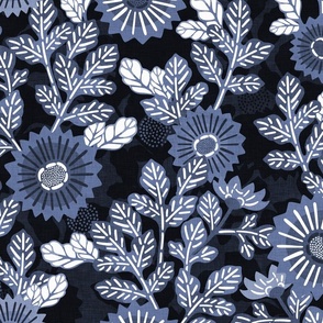 Victorian Floral- Vintage Japanese Garden- Indigo Blue- Large- Navy Blue- Denim Blue-Bohemian Kimono- Wallpaper- Home Decor-