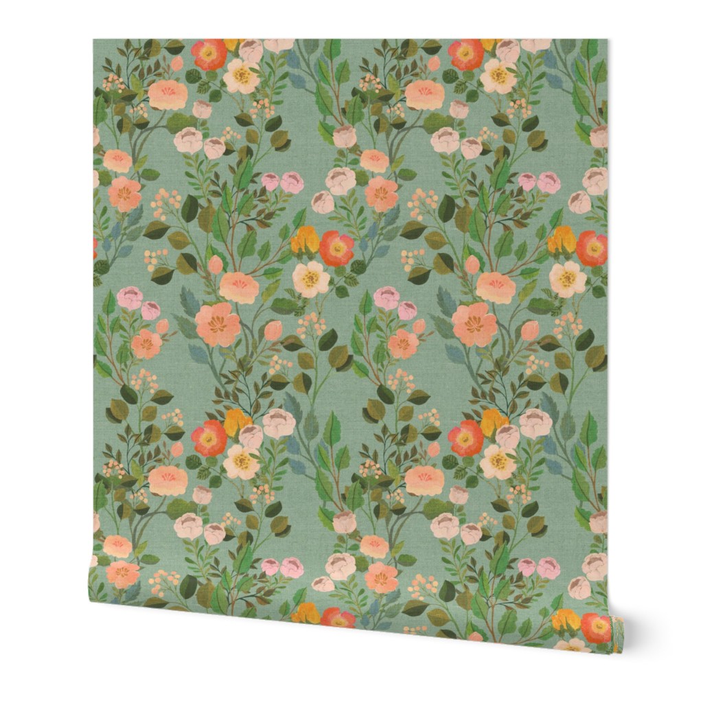 Victorian Vintage Garden {Duck Egg} Wallpaper | Spoonflower