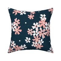 Garden Breeze Floral Navy Blue and Pink Large Scale