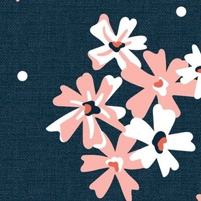Garden Breeze Floral Navy Blue and Pink Large Scale
