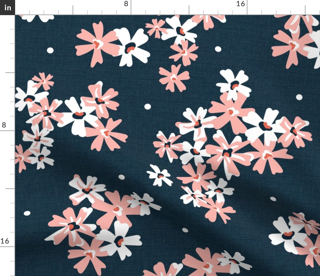 Garden Breeze Floral Navy Blue and Pink Large Scale