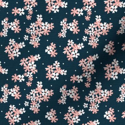Garden Breeze Floral Navy Blue and Pink Small Scale