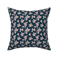 Garden Breeze Floral Navy Blue and Pink Small Scale