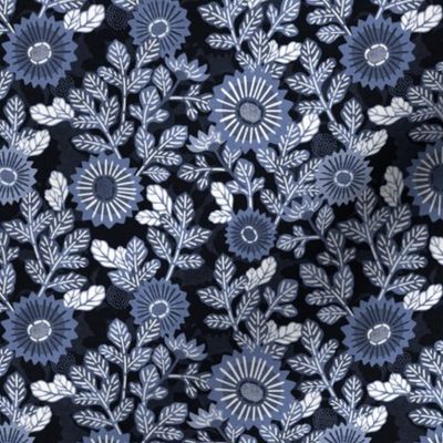 Victorian Floral- Vintage Japanese Garden- Indigo Blue- Mini- Navy Blue- Denim Blue-Bohemian Kimono- Wallpaper- Home Decor-