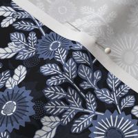Victorian Floral- Vintage Japanese Garden- Indigo Blue- Mini- Navy Blue- Denim Blue-Bohemian Kimono- Wallpaper- Home Decor-