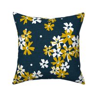 Garden Breeze Floral Navy Blue and Yellow Large Scale