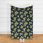 Garden Breeze Floral Navy Blue and Yellow Large Scale