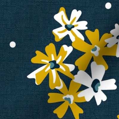 Garden Breeze Floral Navy Blue and Yellow Large Scale