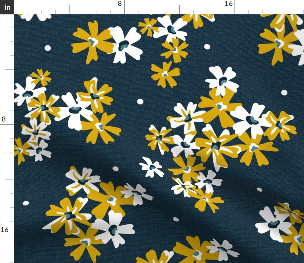 Garden Breeze Floral Navy Blue and Yellow Large Scale