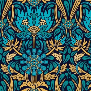victorian floral in peacock and gold-large scale