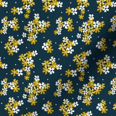 Garden Breeze Floral Navy Blue and Yellow Small Scale