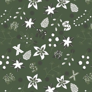 Christmas floral with XMAS letters Deep Green